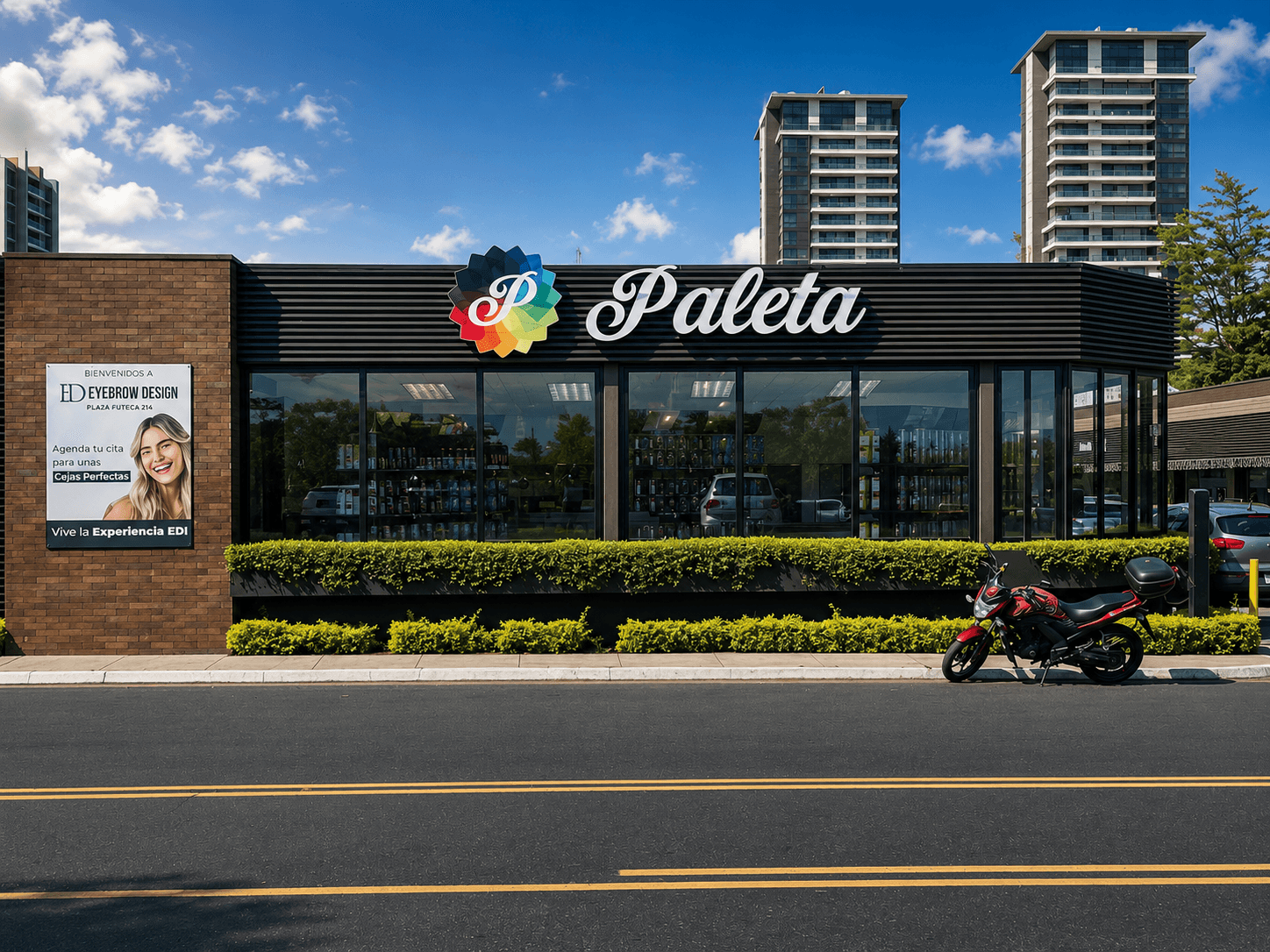 Paleta · control solar en vitrina